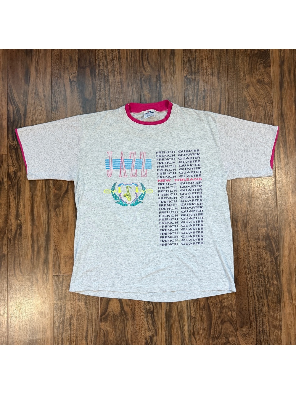 Vintage 80s New Orleans Jazz French Quarter T Shirt L Grey USA